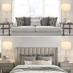 Farmhouse Lamps Set of 2, 26" Vintage Rustic Touch Control Bedside Lamp with USB A+C Ports & AC Outlet, 3-Way Dimmable Boho Nightstand Lamp Washed Resin Linen Fabric Shade for Living Room Bedroom Grey