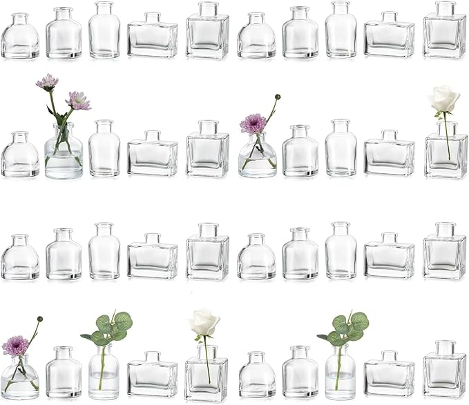Glasseam Bud Vases in Bulk 40: Clear Glass Vases for Centerpieces Cute Mini Small Vases for Flowers Decorative Tiny Centerpiece Decor for Table Wedding Party Dining Room Decoration