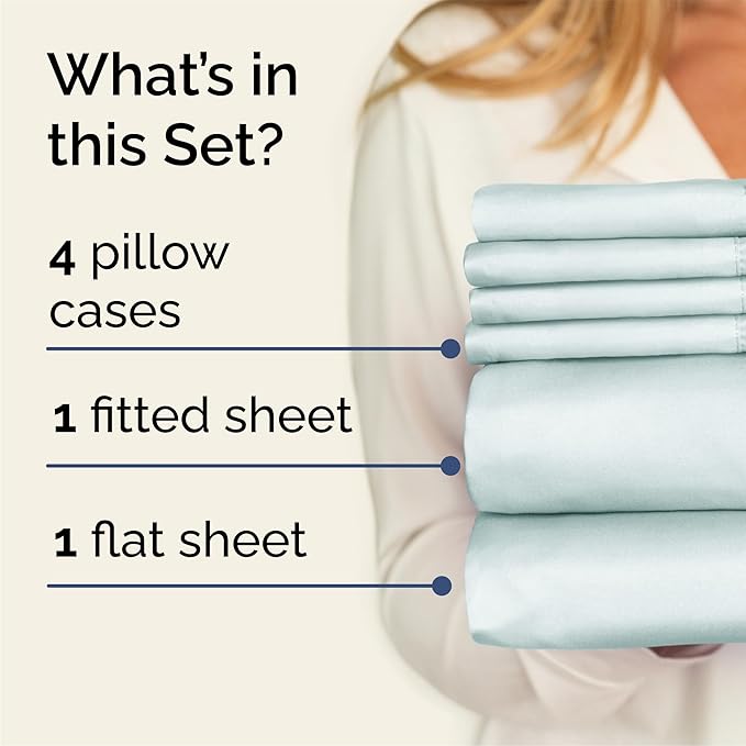 Queen Sheets Set 6 Piece - Bed Sheets Queen Size - Soft Hotel Luxury Bedding - Cooling, Comfy & Breathable - 1 Flat, 1 Fitted & 4 Pillowcases w/ Deep Pockets - Wrinkle Resistant & Fade Free - Ice Blue
