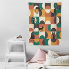 ICMOLYYENLO Boho Medieval Cat Tapestry, Abstract Atomic Starburst Geometric Aesthetic Art Wall Hanging For Bedroom Living Room Dormitory 50x60 Inches