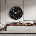 Oversized Decorative Clocks Battery Operated 24 Inch Marble Black Wall Clock for Office Round Non Ticking Wall Clock Silent