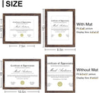 Vittanly 8.5x11 Picture Frames Set of 9, Shatter Resistant Plexiglass, Display 6x8 Pictures with Mat or 8.5x11 without Mat, Photo Frames for Wall or Tabletop, Engineered Wood, Brown