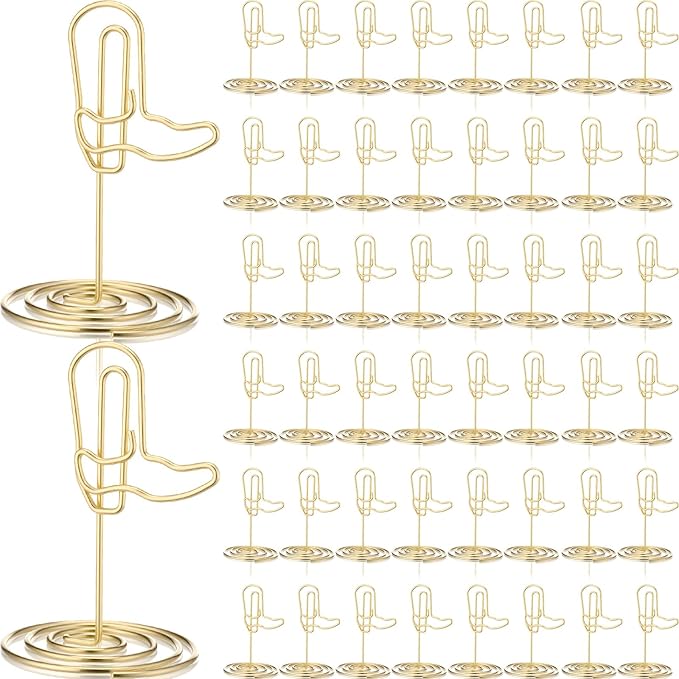 48 Pcs Gold Cowboy Boots Photo Holders Table Number Photo Clips Holder Cowboy Boots Decoration Name Place Card Stand for Centerpieces Wedding Reception, Party, Birthday