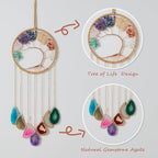 Rainbow 7 Agates Gemstone Dream Catcher 7 Chakras Tree of Life Dream Catcher with Healing Crystal Stones Handmade Dreamcatcher Wall Decor for Adults Boys Girls,Bedroom,Wedding,Garden,Bless Gift