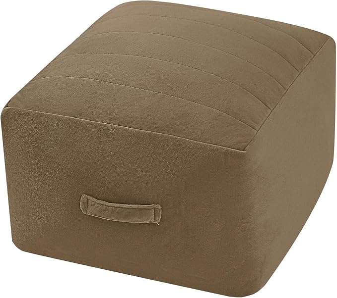 MeMoreCool Square Stuffed Pouf Ottoman Foot Rest, Floor Pouf Foot Stool with Foam Chunk Filling, Soft Stuffed Ottoman Footrest for Living Room, Light Coffee
