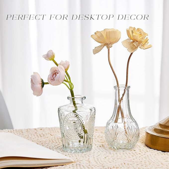 Glass Bud Vase Set of 16, Small Flower Vases, Glass Vases for Centerpieces, Vintage Home Table Decorations Bud Vases (16 Pcs, Clear)