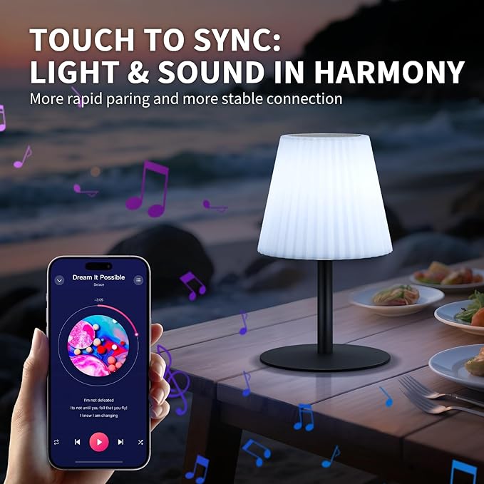 Set of 2 Shower Lamp with Dual Pairing Speaker, IP44 Water-Resistant Outdoor Lamp, Rechargeable Cordless Table Lamp with Speaker & RGB, Suitable for Inside Shower Bathroom Patio Garden