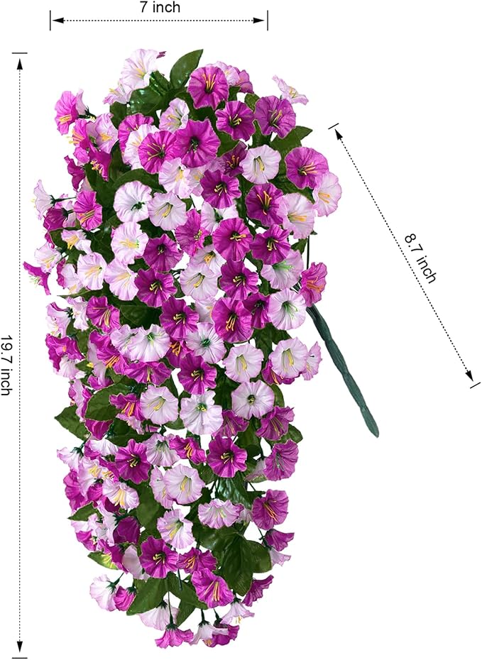 HyeFlora Artificial Fake Hanging Flowers Plants for Outdoor Outside, 2PCS Faux Silk Morning Glory Trailing Vines UV Resistant Look Real for Home Planter Porch Patio (Light Fuchsia+Fuchsia)