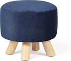 Asense Small Round Ottoman Foot Rest Stool Corduroy Fabric Padded Seat Footstool Ottoman with Anti-Slip Wooden Legs (Navy Blue,Corduroy)