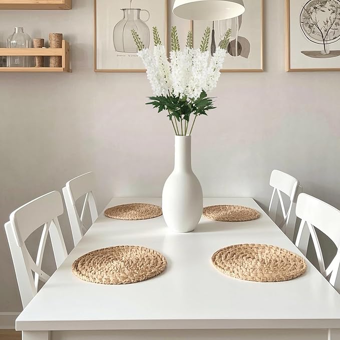 White Delphinium Artificial Flowers,6PCS Larkspur Silk Fake Flowers 29.5" Long Stem Faux Hyacinth Flowers for Tall Vase Wedding Home Garden Decor (White)