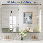 WEER Black Bathroom Mirror for Wall, 50X36 Inch Matte Black Mirror, Rectangular Black Metal Framed Vanity Mirror with Tempered Glass, Rounded Corner, Anti-Rust (Horizontal/Vertical)