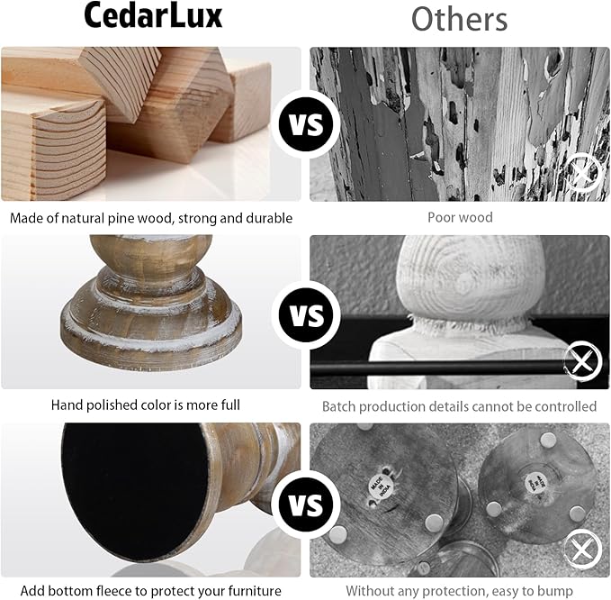 Candle Holder for Pillar Candle Set of 3, Farmhouse Wood Candle Holder, Rustic Wooden Candle Stand, Vintage Small Wooden Candlestick HoldersDecorative for Living Room, Table Centerpiece (Rusticbrown)