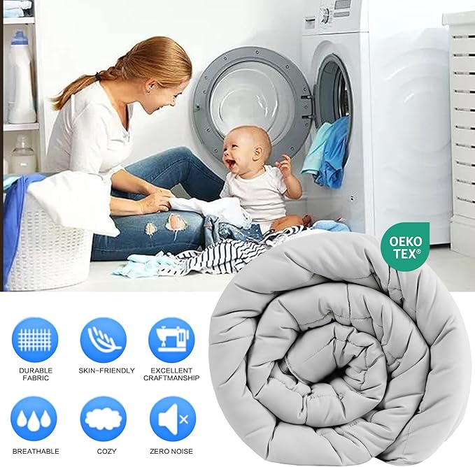 EASELAND Oversized King Down Alternative Comforter - Quilted Duvet Insert for All Seasons, Soft Lightweight with Corner Tabs, Summer Winter Warm Bedding, Light Grey 98x116 Inches