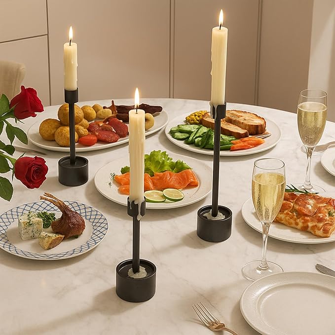 YUMORE Stainless Steel Black Candle Holders Candlestick 6 Packs Tall Taper Pillar Stable Base Stand Holders for Dining Table Wedding Centerpiece Decorations