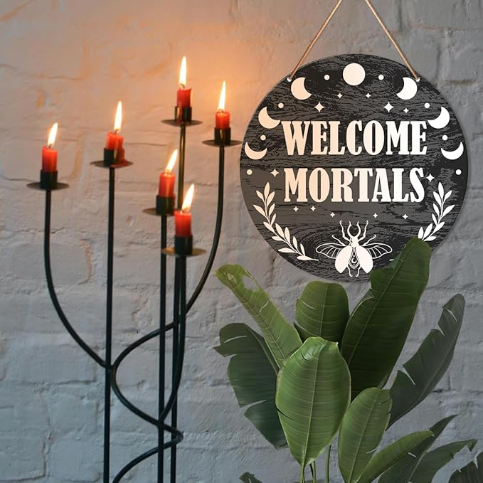 Muktoujaumai Witch Signs for Front Door, Witchy Hanging Sign Decor Halloween Wall Decorations Magic Witchcraft Sign for Gothic House, Porch, Entryway, Housewarming Gift for Wicca, Welcome Mortals