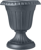 PL00GY Classic Traditional Plastic Urn Planter Indoor/Outdoor, 16" x 18", Gray