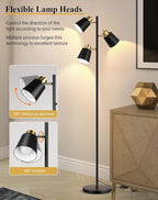 QiMH Tree Floor Lamps for Living Room, 67" Modern Standing Floor Lamp with 3 LED Bulb, Industrial Tall Lamp Reading Lighting for Bedroom Study Office Decor, 3 Rotatable Light Heads, Black Gold