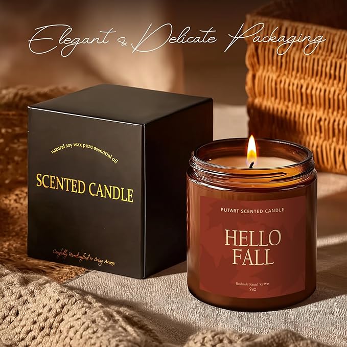 Pumpkin Spice Fall Candles for Home Scented, Natural Soy Wax Aromatherapy Non Toxic Pumpkin Candle with Long Lasting Burn, Halloween Autumn Candle Gifts for House Fragrance Decoration (9oz)