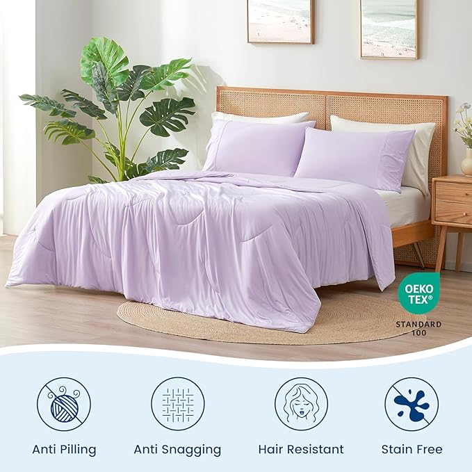 Cozy Bliss Cooling Comforter Twin Size Dual-Sided, Ultra-Soft Cooling Blankets for Hot Sleepers and Night Sweats, Breathable Lightweight Silky Smooth, Lavender Purple