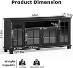 Large Black Sideboard Buffet Cabinet with Storage, Vintage Farmhouse 60" Wide Credenza Accent Cabinets with Glass Doors & Wood Legs, Kitchen Console Bar Table for Dining Room, Living Room