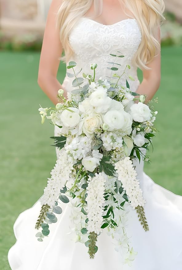 White Delphinium Artificial Flowers,6PCS Larkspur Silk Fake Flowers 29.5" Long Stem Faux Hyacinth Flowers for Tall Vase Wedding Home Garden Decor (White)