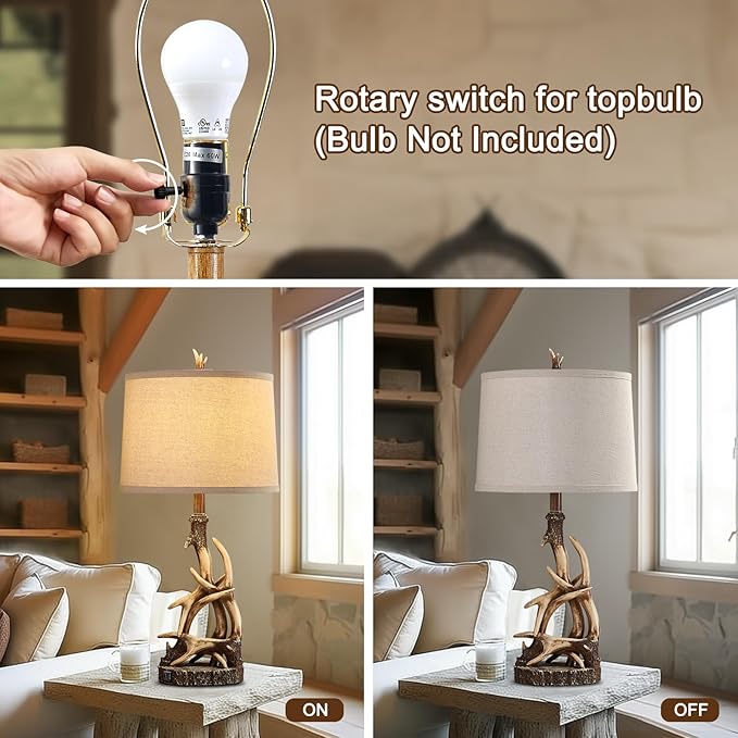 Rustic Table Lamp 27.25'' Tall Deer Antler Lamps for Living Room End Table with USB Port Western Country Lamps for Bedroom Cabin Bedside Lamps for Nightstand, Single, Bulb Not Included