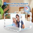 3 Pack 5x7 Acrylic Magnetic Picture Frame, 20 mm Thick Clear Double Sided Freestanding Photo Frame, Transparent Frameless Floating Frames with Magnets Corners, Scalloped