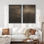 SIGNFORD Framed Canvas Print Wall Art Set Moody Misty Landscape Soft Brown and Gray Hues Illustration Modern Art Decorative Nordic Nature for Living Room, Bedroom, Office - 24"x36"x2 Black