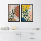 SIGNFORD Framed Canvas Print Wall Art Set Geometric Mid-Century Circle Plants Abstract Shapes Illustrations Modern Art Decorative Zen Bohemian for Living Room, Bedroom, Office - 24"x36"x2 Black