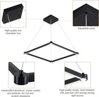WELAKl Black Modern Square Chandelier, Square Ceiling Light Fixture, Contemporary Chandelier Pendant Light for Kitchen lsland, Dining Room, Bedroom