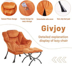 Lazy Chair and Ottoman, Large Accent Lounge Chair with Armrests and a Side Pocket, Modern Leisure Upholstered Sofa Reading Armchair with Footrest for Bedroom, Living Room, Dorm Rooms, Office