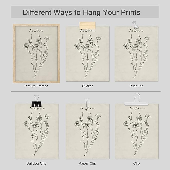 SIGNWIN Poster Bathroom Decor 8"x10", Wall Art Room Decor Multicolor for Living Room, Bedroom, Office Vintage Wildflower Plant Collage Drawing Nature Wilderness Plant Art Floral Botanical