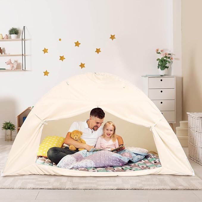 Bed Tent for Kid Twin Size Bed Canopy,Breathable Privacy Space Sleeping Drafty Room Dream Tents Indoor Play Tent Kid Sleep Tent（Beige,Twin）