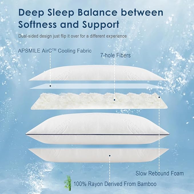 APSMILE Adjustable Shredded Memory Foam Pillows, Luxury Cooling Pillows for Neck Pain, Hotel Bed Pillows for Sleeping, Essentials King Size Pillows for Side/Back Sleeper (White,18"x34")