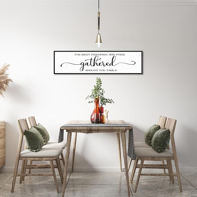 The Best Memories Are Made Gathered Around The Table Wall Decor: Farmhouse Kitchen Wall Art Framed Large Rustic Kitchen Sign Modern Dining Room Wall Decor Hanging Wall Plaques 12"x40"
