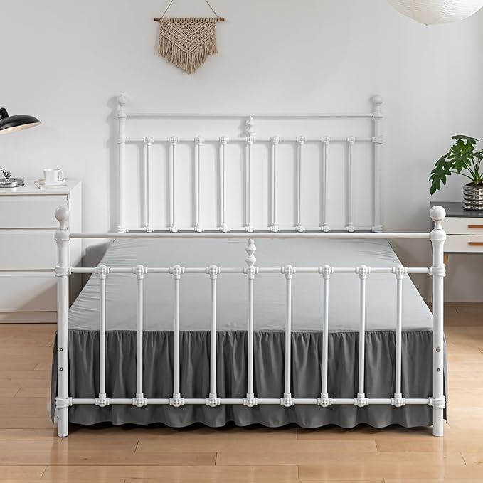 Bed Skirt King Size Ruffled Bed Skirts with Split Corners, 12 Inch Drop Dust Ruffle Bed Skirt with Platform, Gray