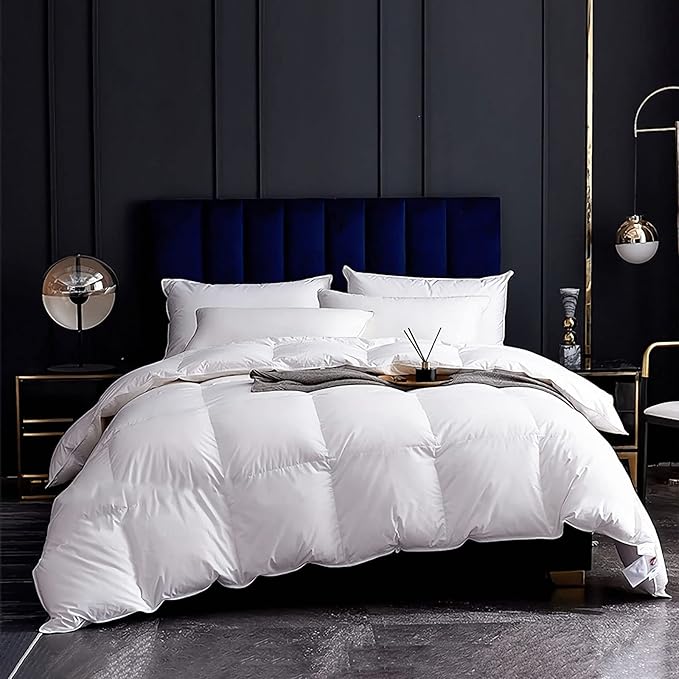 Cobnom® Luxury Organic Down Feather Comforter California King, High Fill-Power Down Feather Fibers Filled Duvet Insert, 100% Cotton Cover, Medium Warm for All-Season, Ivory White, 104x96 Inch