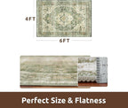 AMOAMI-4X6 Area Rugs for Living Room -Soft Vintage Bedroom Rugs-Non Slip Washable Rug-Throw for Living Room Bedroom Bedside Dining Room Office Green