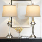 30" Silver Table Lamps Set of 2, 3 Way Touch Control Living Room Lamp with USB A+C Ports, Modern Brushed Nickel Bedroom Lamps, Tall Metal Bedside Lamp for Nightstand Desk Side Table Office