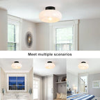 Mid-Century Modern Semi Flush Mount Ceiling Light, Metal Kitchen Light Fixture with Glass Shade,Vintage White and Black Colse to Ceiling Lamp for Entryway Hallway Bathroom (11.0 Inch)