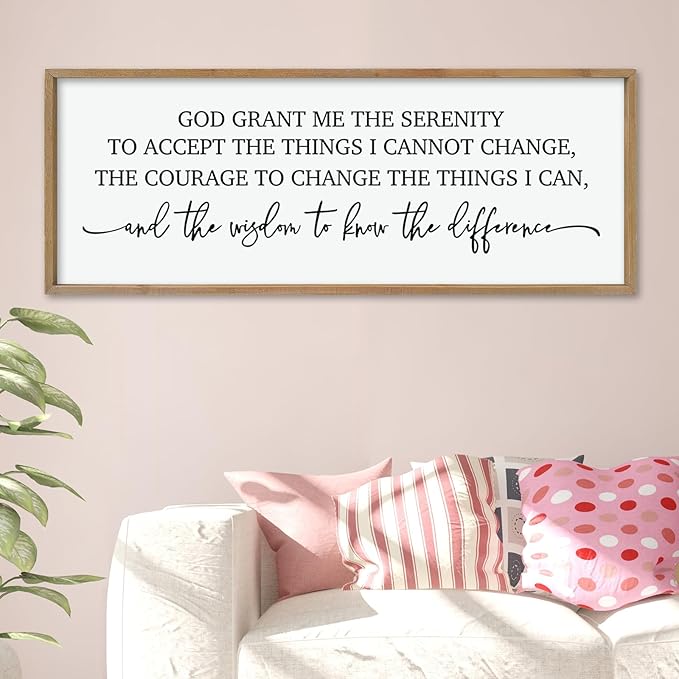ZZJJHYWGQ Bible Verse Wall Decor Serenity Prayer Inspirational Religious Art, 40''×15'' Rustic Christian God Grant Me Saying Horizontal Holy Catholic Scripture Sign for Living Room Large Wall Hanging (Wood)