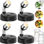 4 Pack Wireless LED Spotlights Indoor, Plant Battery Operated Tree Lights, Uplighting Picture Light with Remote, Accent Lights for Display Artwork Dartboard