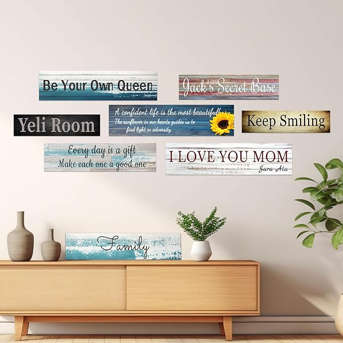 CHAOSETKEN Custom Text Sign Wall Art Personalized Family Quote Wall Decor Family Sign Canvas Prints Customized Wood Text Quote Pictures Rustic Farmhouse Decor Framed (32L x 8W)