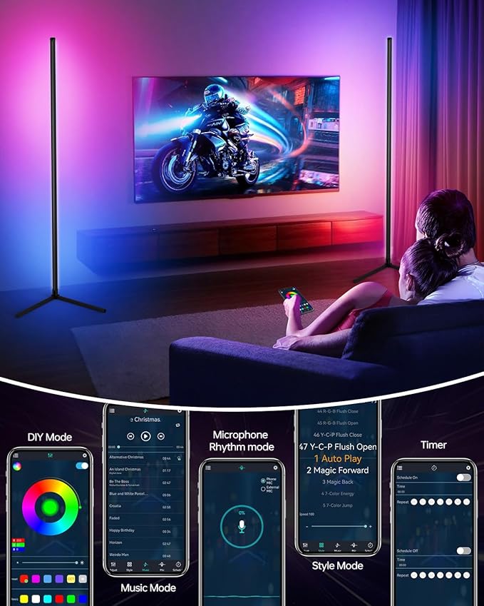 Smart RGB Corner Floor Lamp, APP & Voice Control, 16 Million Color Changing LED Light with Remote, Dimmable Ambient Lighting for Bedroom, Living Room, Game Room