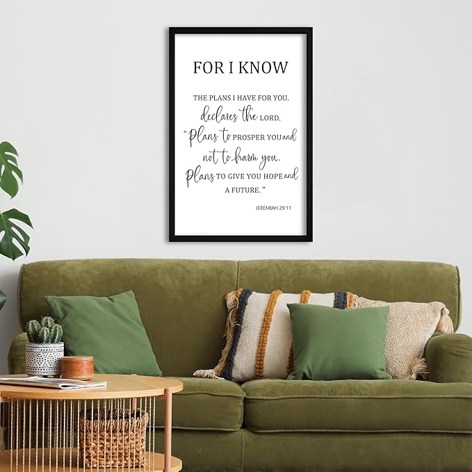 flowtorely For I Know The Plans I Have For You Wall Decor 24"×16" Jeremiah 29:11 Bible Verse Sign Christian Scripture Large Wood Framed Wall Hanging Art (Black)