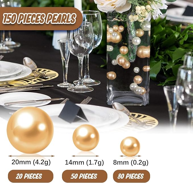 Brown Vase Filler | 150PCS Pearls Bead for Centerpieces Vases | 8/14/20 mm No Hole Beads, Fake Pearls for Wedding Birthday Theme Party Table Centerpieces Decor