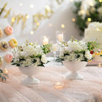 Sziqiqi Urn Vases for Wedding Centrepiece - 6in High White Metal Vase Set of 2 Small Vintage Flower Arrangement Pots for Table Centrepieces Elegant Hammered Vase for Christmas Anniversary Party