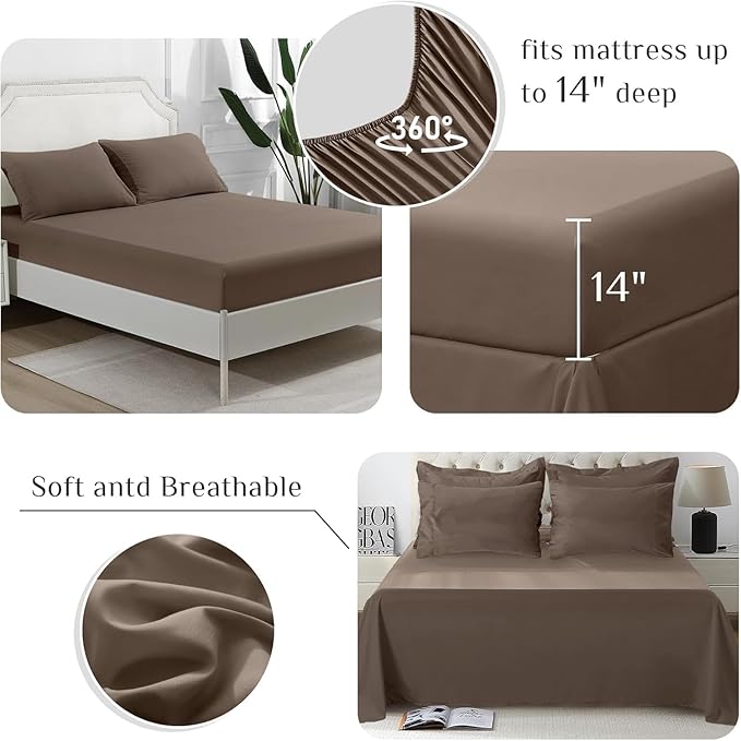 JOLLYVOGUE Queen Comforter Set, Ultra-Soft Bed in a Bag Queen Size 7 Pieces, Oeko-TEX Certified Bedding Set with Down Alternative Comforter, Sheets, Pillowcases & Shams, Brown