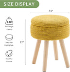 Wimarsbon Pouf Ottoman, 100% Cotton Knitted Boho Footstool, Round Footrest with Non-Skid Wood Legs, Home Décor Handmade Pouffe, Leisure Floor Step Stool for Living Room (High Storage Yellow)