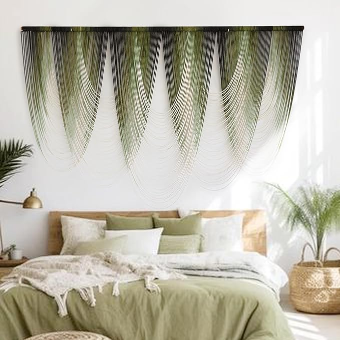 Macrame Wall Hanging Dip-Dyed Large Macrame Wall Decor Yarn Tapestry 57" W x 41" L For Headboard Bedroom Living Room Boho Fiber Home Art